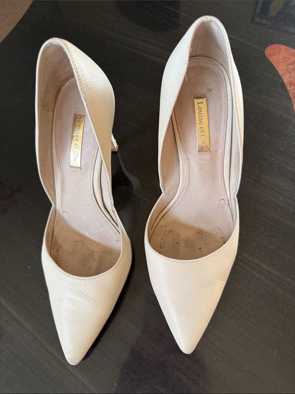 Louise et Cie Hermosah Ivory Pointed-Toe Leather High Heel Pumps Sz. 7